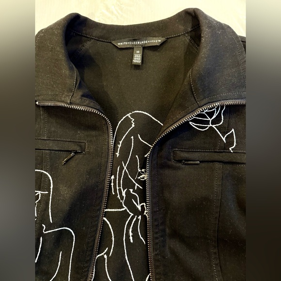 WHBM Cotton Blend Black Jacket with White Embroidery - Picture 7 of 9